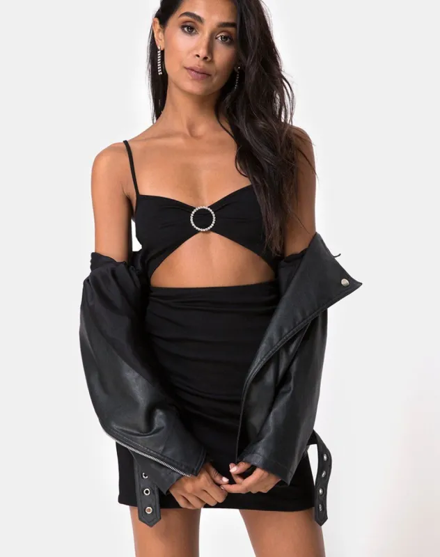 Venchy Bodycon Dress in Diamante Ring Black sold by Motel Rocks