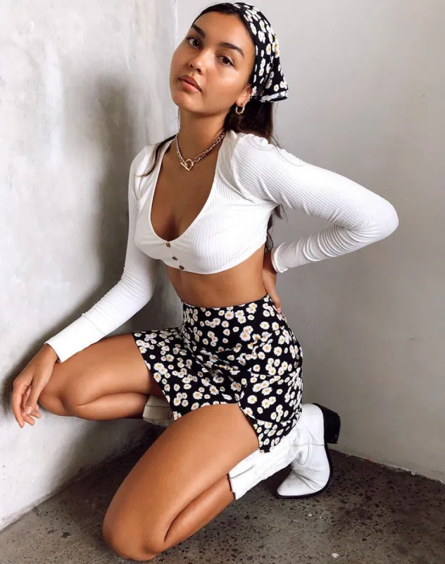 Sheny Mini Skirt in Mini Daisy Black sold by Motel Rocks
