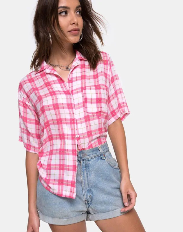 Hawaiian Shirt in Picnic Check Pink sold by Motel Rocks