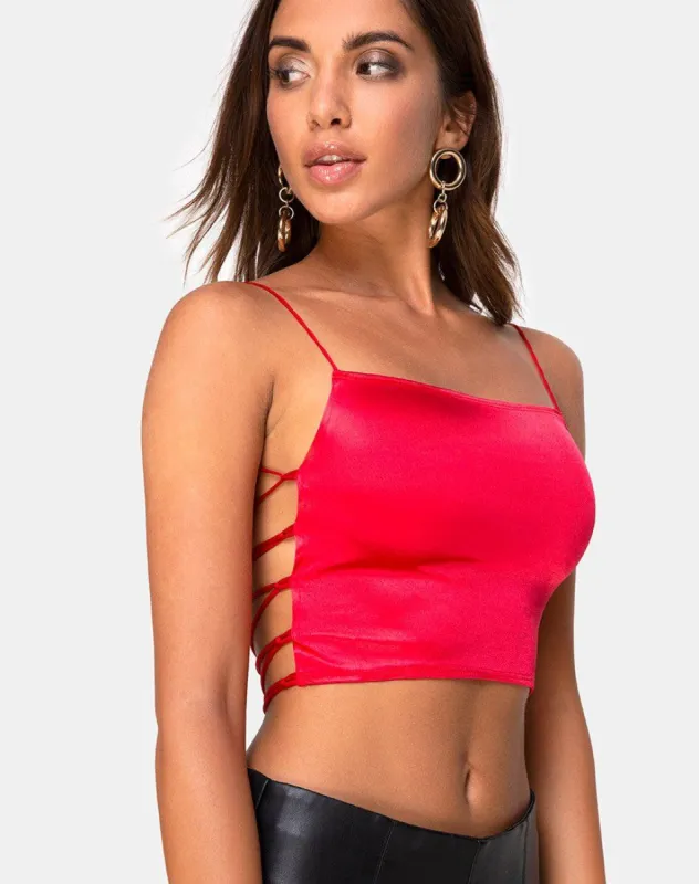 Ozka Crop Top in Satin Red sold by Motel Rocks