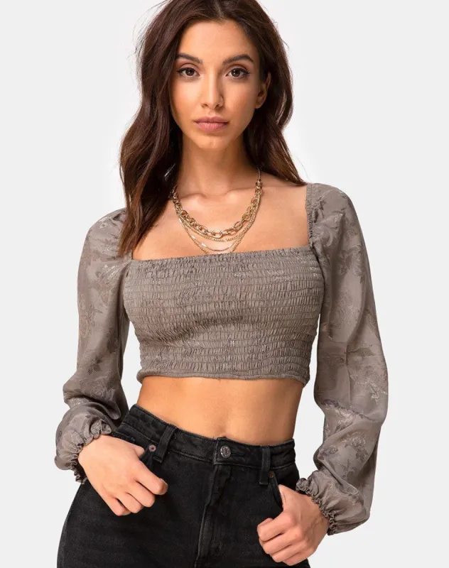 Elina Top in Satin Rose Silver Grey sold by Motel Rocks