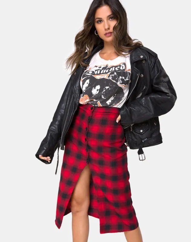 Kaisa Midi Skirt in Plaid Red and Black sold by Motel Rocks