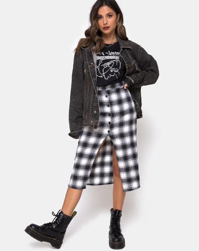 Kaisa Midi Skirt in Plaid Black and White sold by Motel Rocks