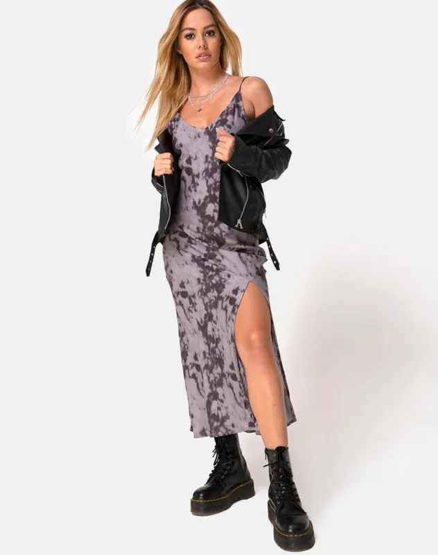 Samia Midi Dress in Grey Bleached Tie Dye sold by Motel Rocks
