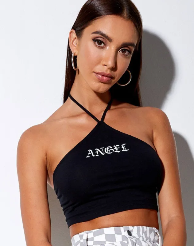 April Crop Top in Black "Angel" in White made by Motel Rocks