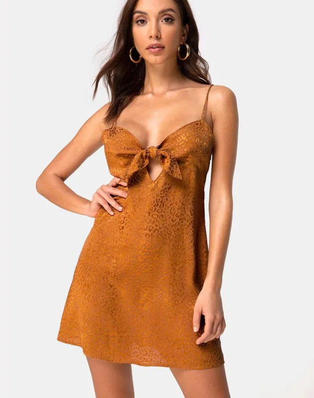 Ronina Dress in Gold Satin Cheetah sold by Motel Rocks
