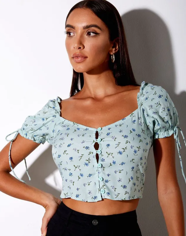Flaba Top in Pretty Petal Green sold by Motel Rocks