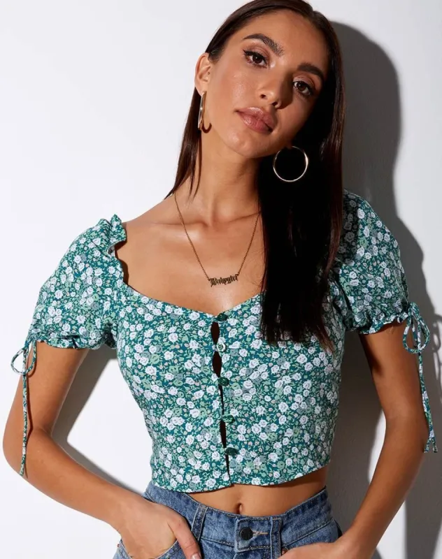 Flaba Top in Floral Field Green sold by Motel Rocks
