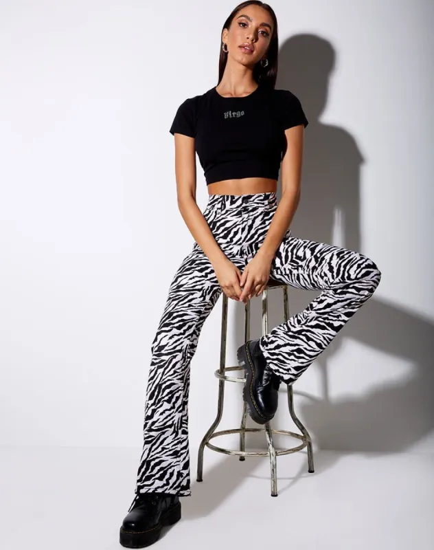 Tiney Crop Tee in Black 'Virgo' Diamante sold by Motel Rocks