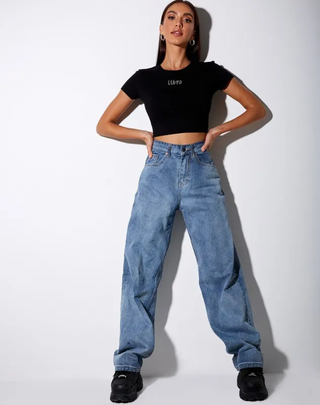 Tiney Crop Tee in Black 'Libra' Diamante sold by Motel Rocks