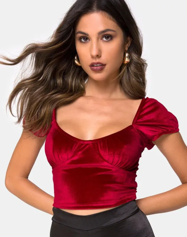 Glaty Top in Velvet Burgundy sold by Motel Rocks