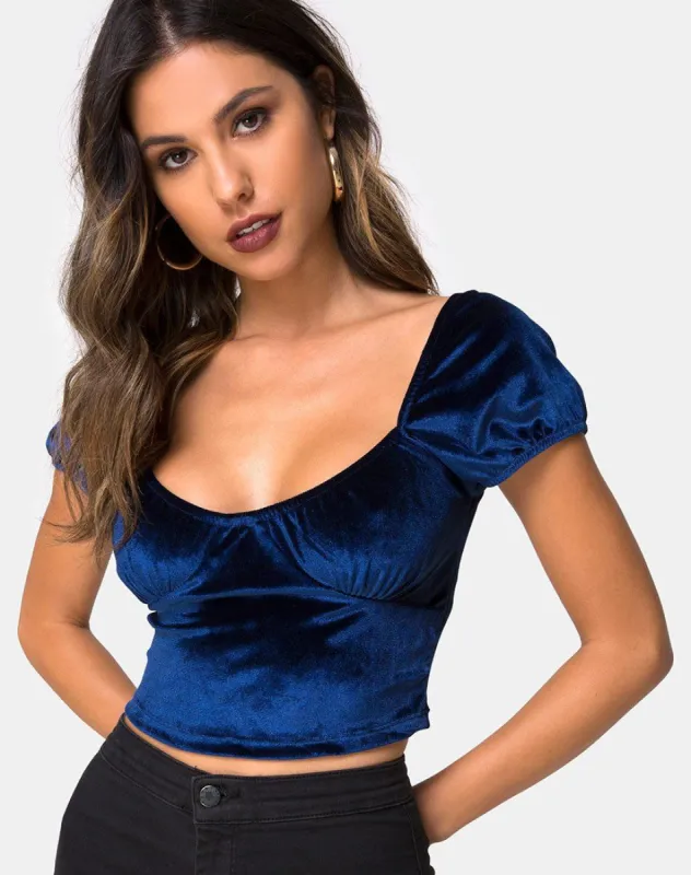Glaty Top in Velvet Navy sold by Motel Rocks