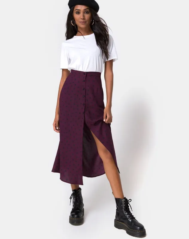 Marni Midi Skirt in Skater Polka Wine sold by Motel Rocks