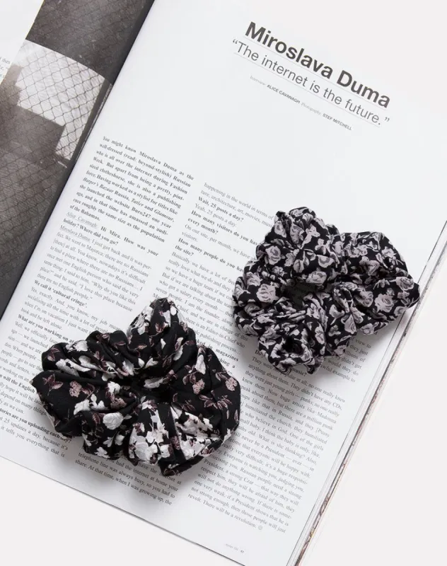 Scrunchie in Ditsy Rose Black sold by Motel Rocks