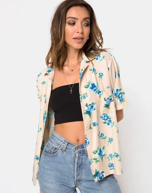 Hawaiian Shirt in Rose Blossom Blue sold by Motel Rocks