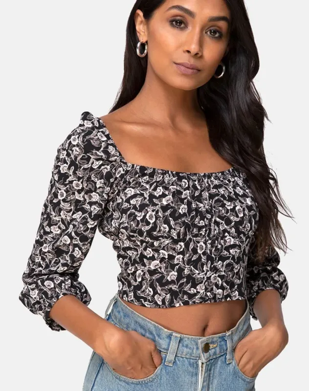 Dimen Crop Top In Wild Tulip Black sold by Motel Rocks