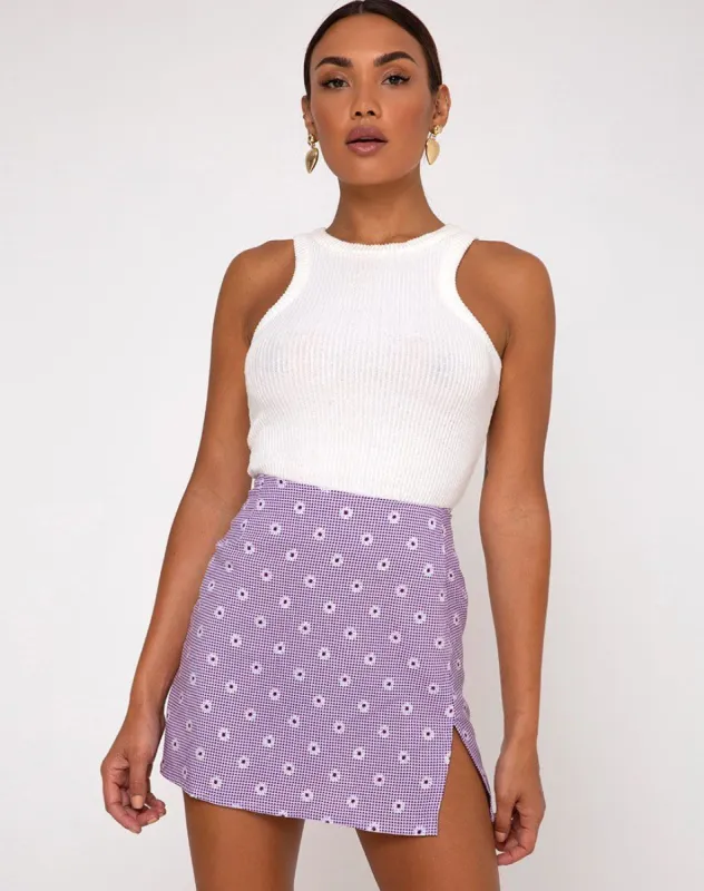 Sheny Mini Skirt in Daisy Field Lavender sold by Motel Rocks