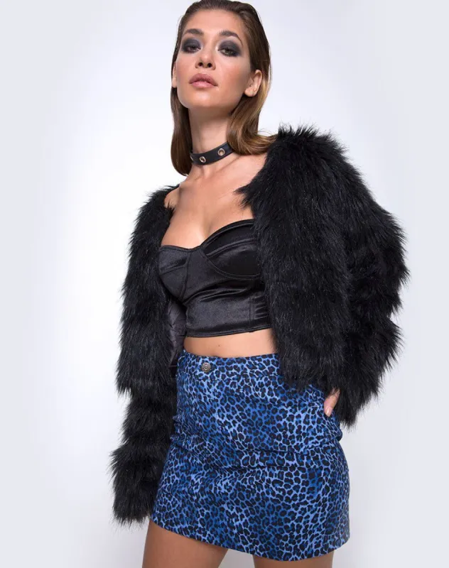 Mini Broomy Skirt in Leopard Royal Blue sold by Motel Rocks