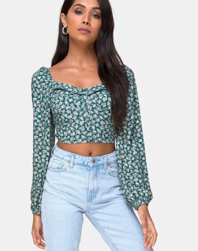 Alor Crop Top in Floral Bloom Green sold by Motel Rocks