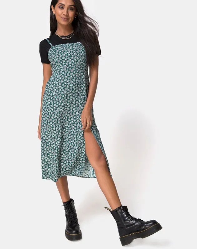 Kaoya Midi Dress in Floral Bloom Green sold by Motel Rocks