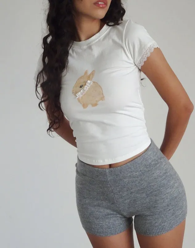 Izzy Baby Tee in Off White with Rabbit Print sold by Motel Rocks