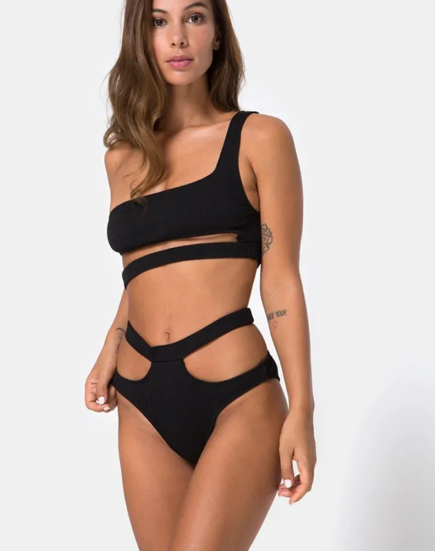 Drelins Bikini Top in Black Rib sold by Motel Rocks