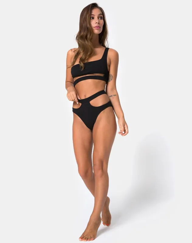Drelins Bikini Bottoms in Black Rib sold by Motel Rocks