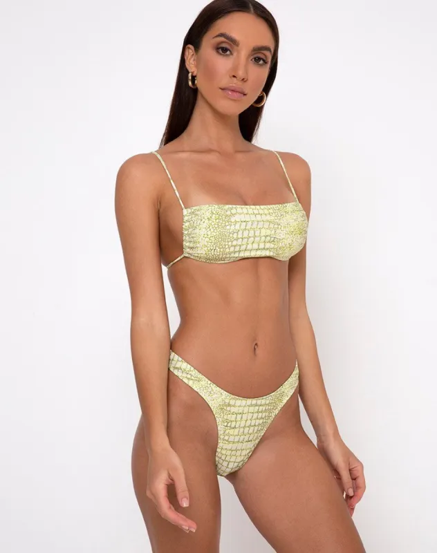 Farida Bottom Bikini in Croc Green sold by Motel Rocks