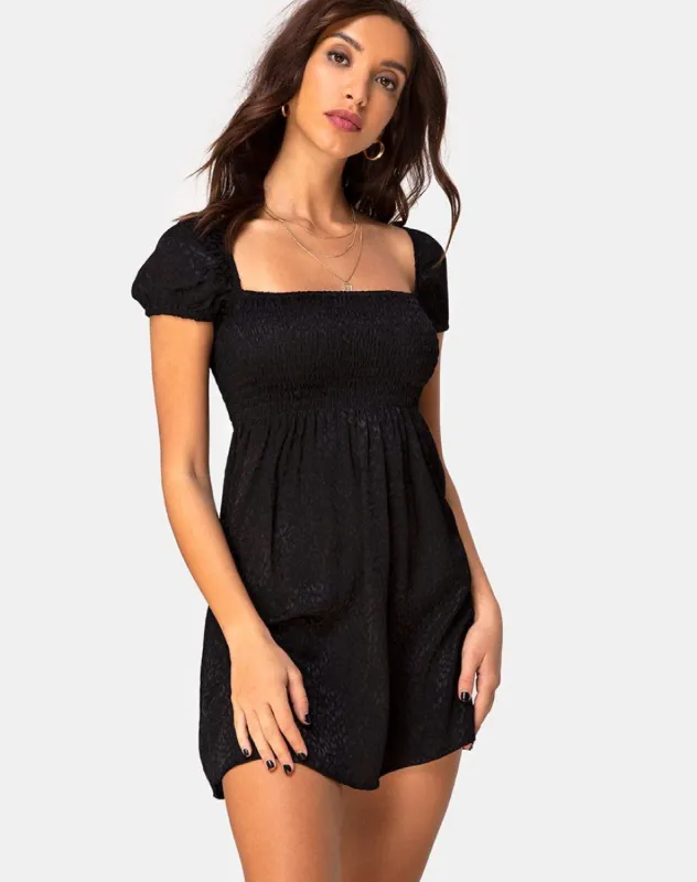 Eldre Dress in Satin Cheetah Black sold by Motel Rocks