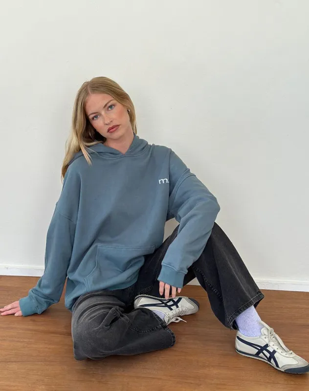 Oversized Hoodie in Blue Mirage with White 'MOTEL' Embroidery sold by Motel Rocks