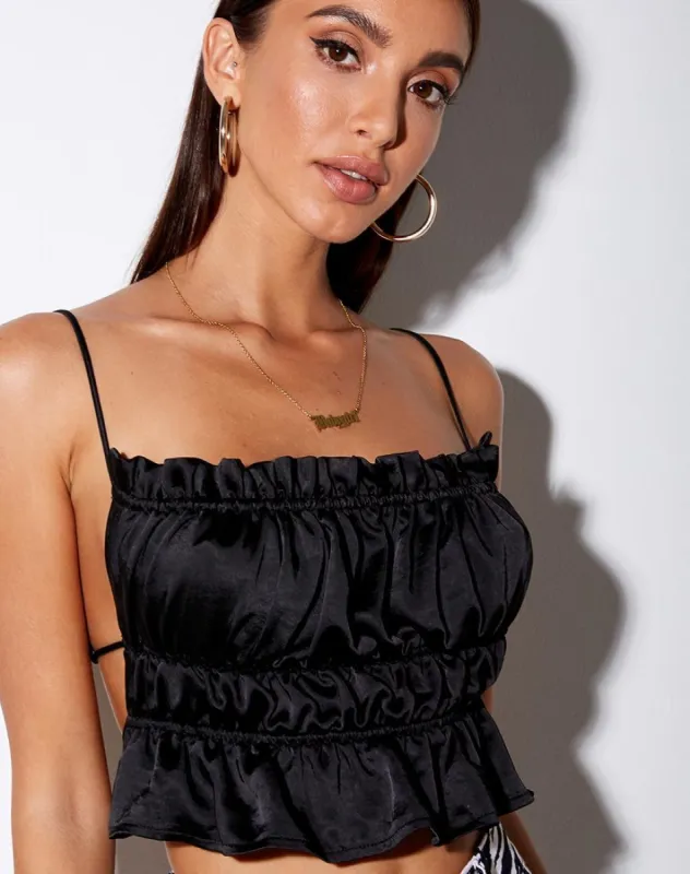 Gamera Cami Top in Heavy Satin Black sold by Motel Rocks