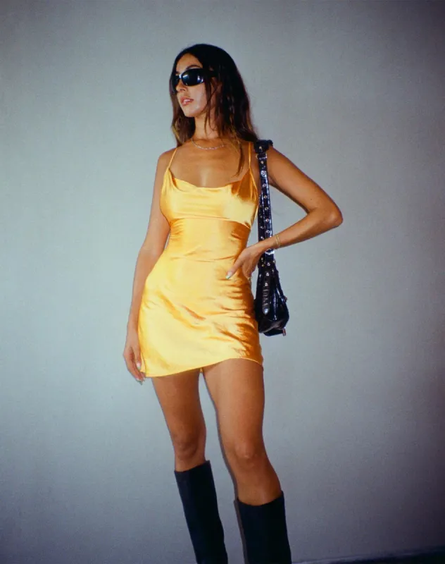 Paiva Slip Dress in Satin Orange sold by Motel Rocks