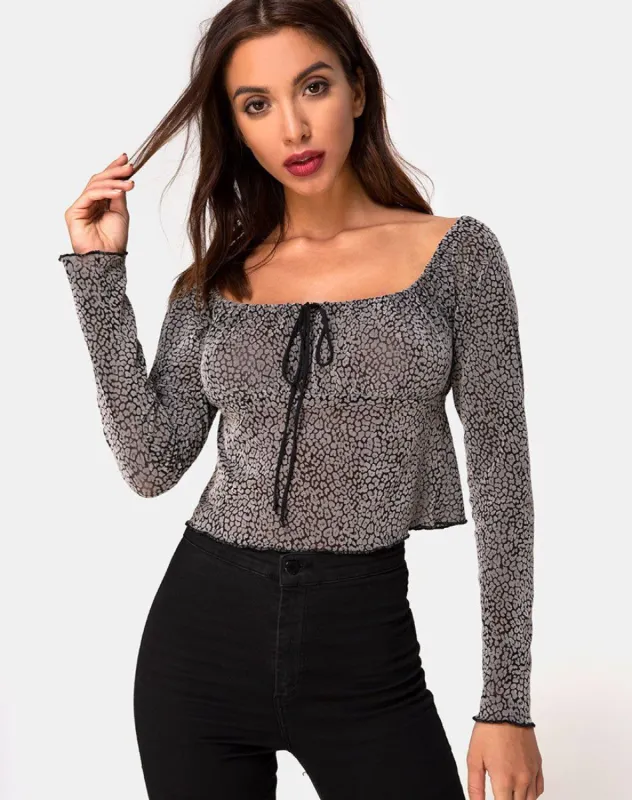 Janina Top in Ditsy Leopard Grey Flock made by Motel Rocks