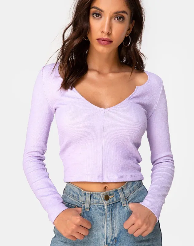 Guanelle Top in Rib Lilac sold by Motel Rocks