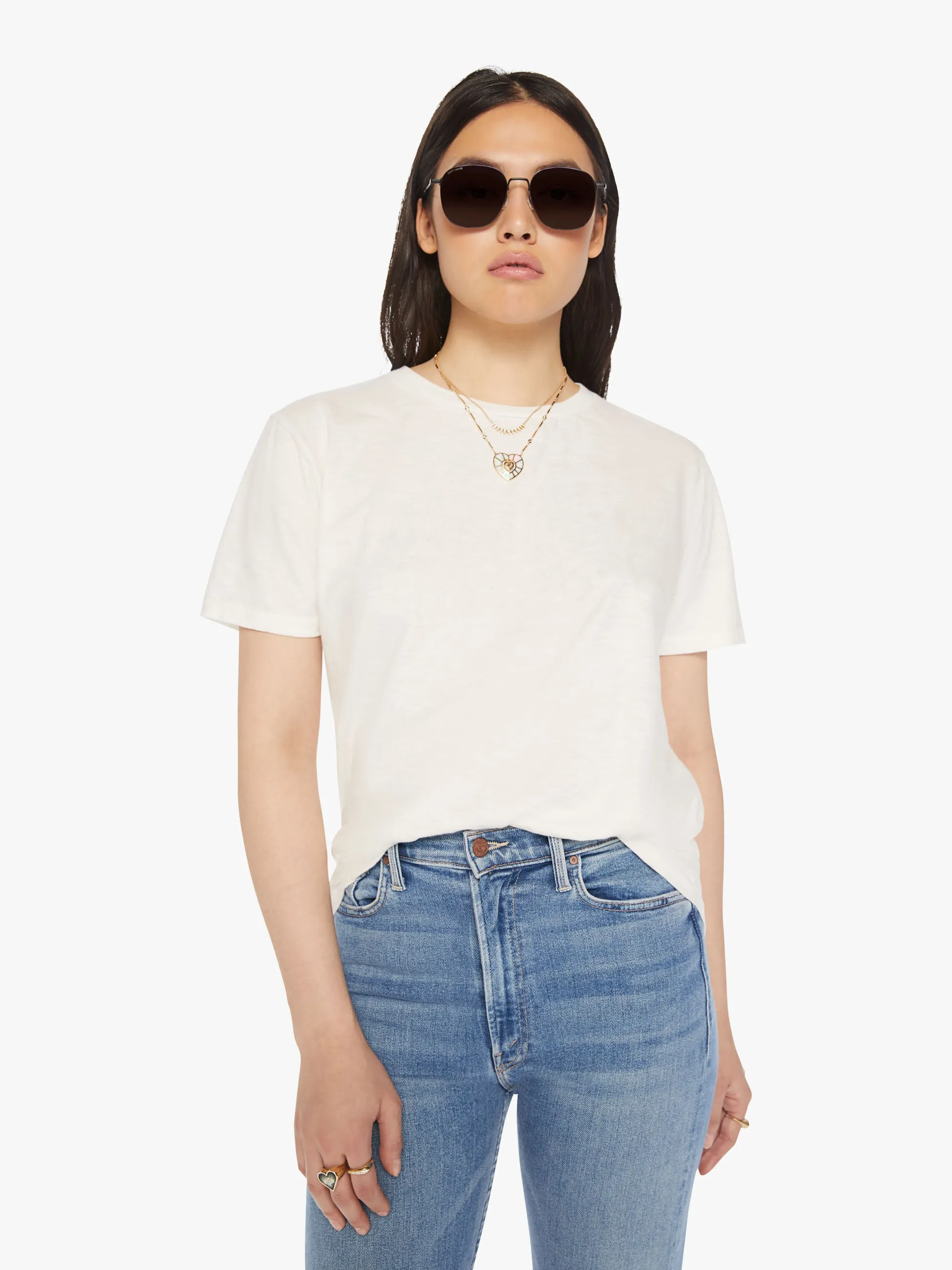 Velva Sheen Rolled Short Sleeve Tee - White sold by MOTHER