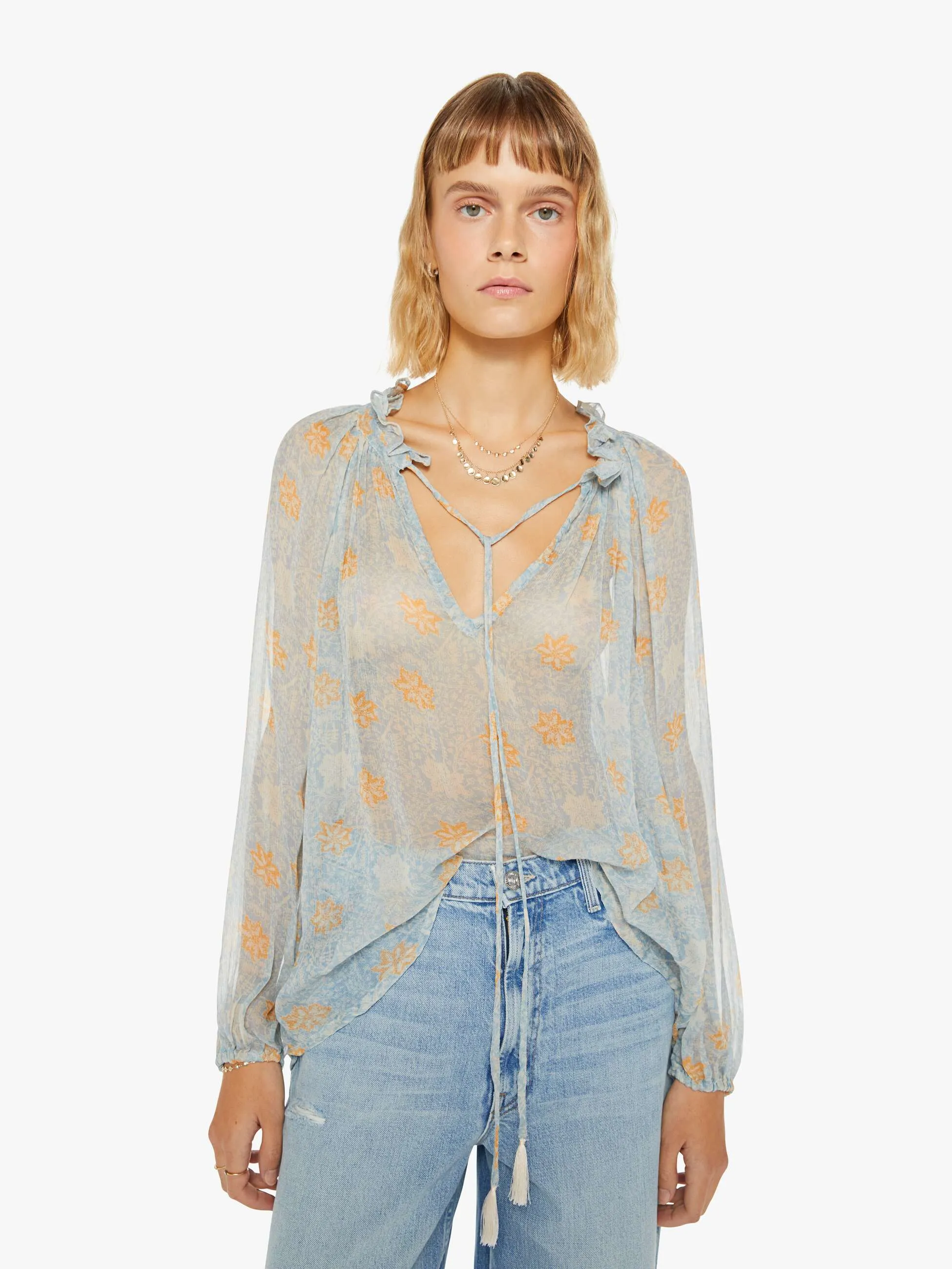 Natalie Martin Penny Blouse - Snowflake Print Tangerine sold by MOTHER