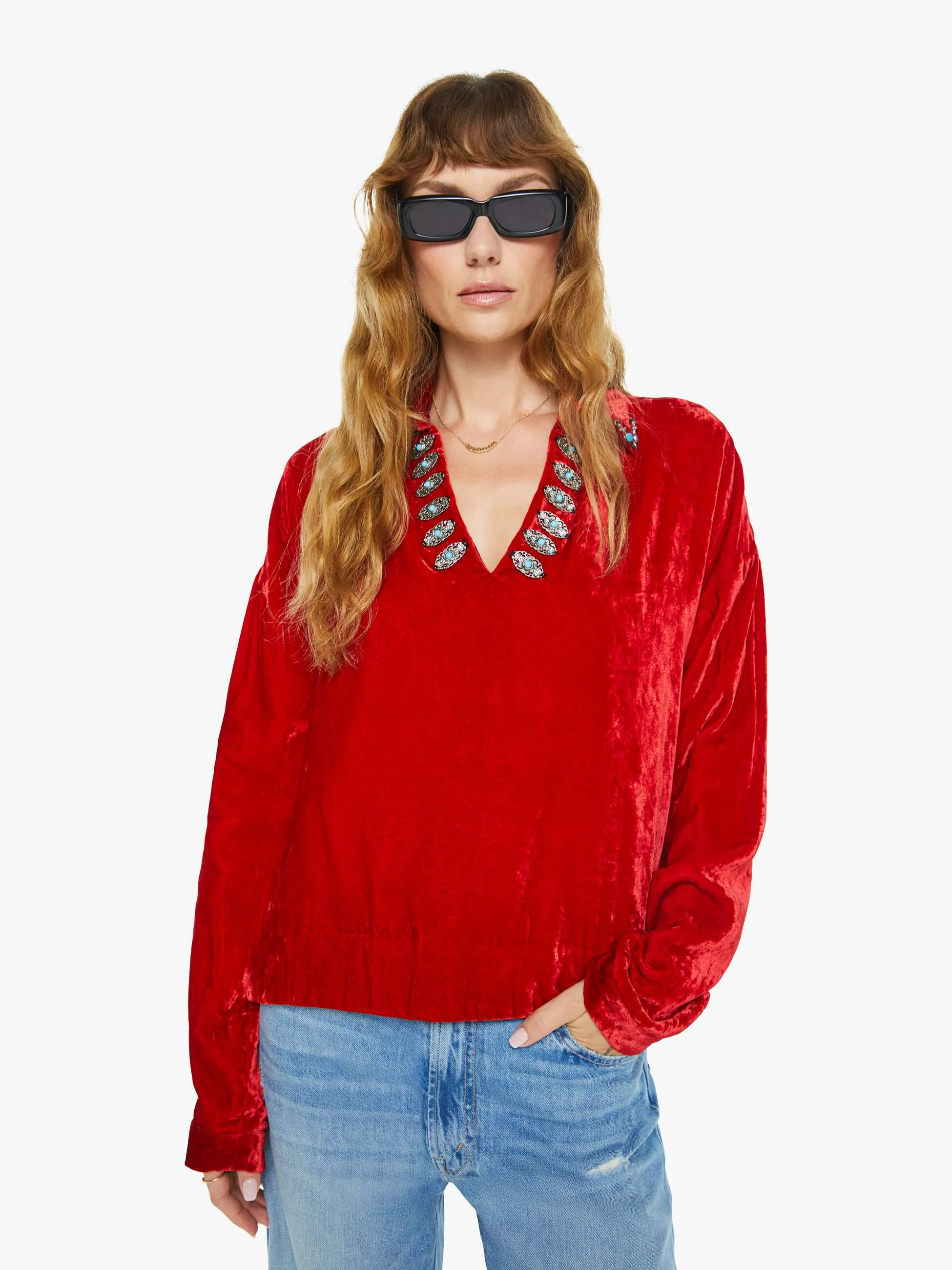 Alix Of Bohemia Dylan Velvet Tunic - Ruby sold by MOTHER product image thumbnail 2