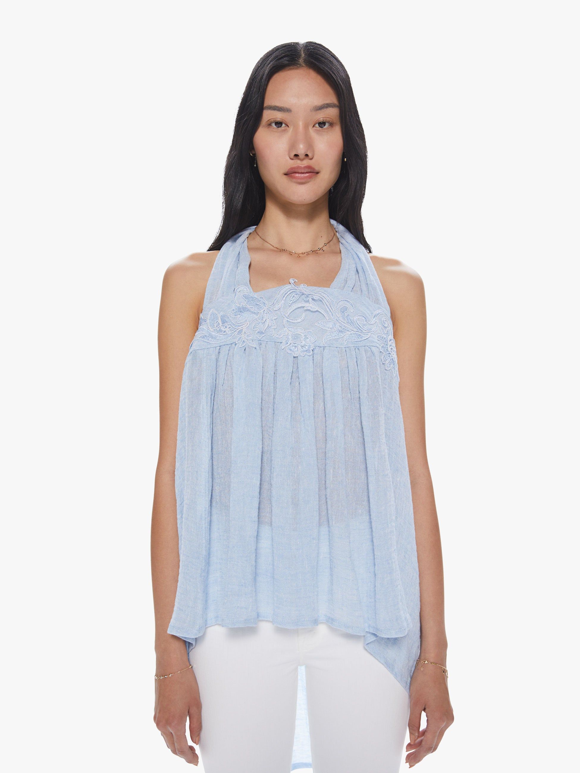 Maurizio Mykonos Open Back Knot Top - Sky Blue sold by MOTHER