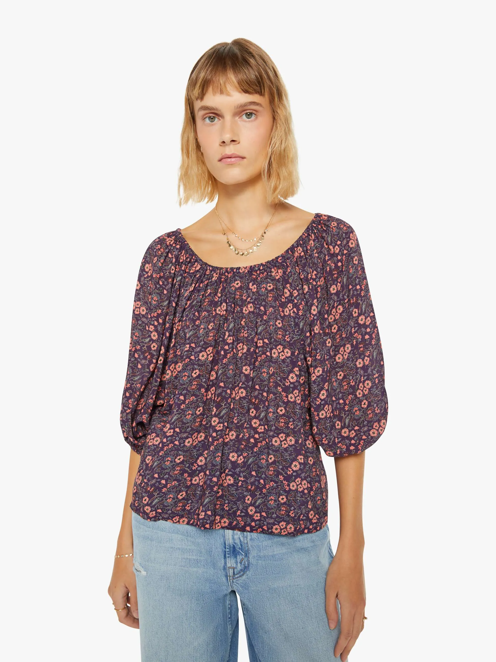 Natalie Martin Ella Top - Petite Fleur Print Aubergine sold by MOTHER