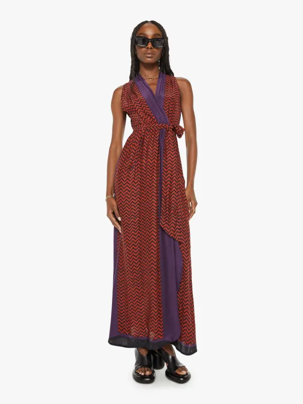 Natalie Martin Nico Sleeveless Maxi W/ Sash - Block Zig Zag Print Aubergine sold by MOTHER