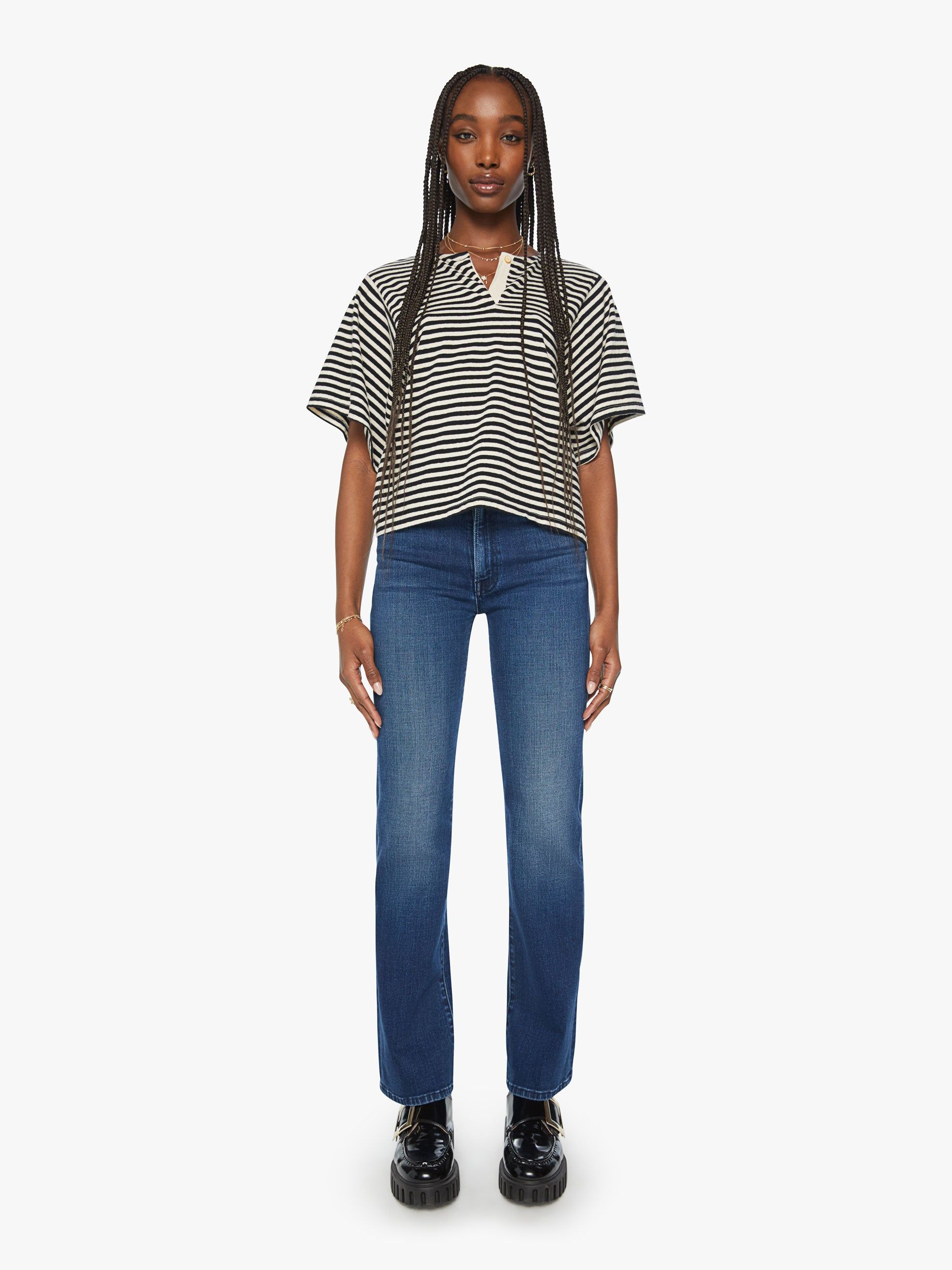 The Fair And Square Tee - Black White Midnight Stripe sold by MOTHER product image thumbnail 5