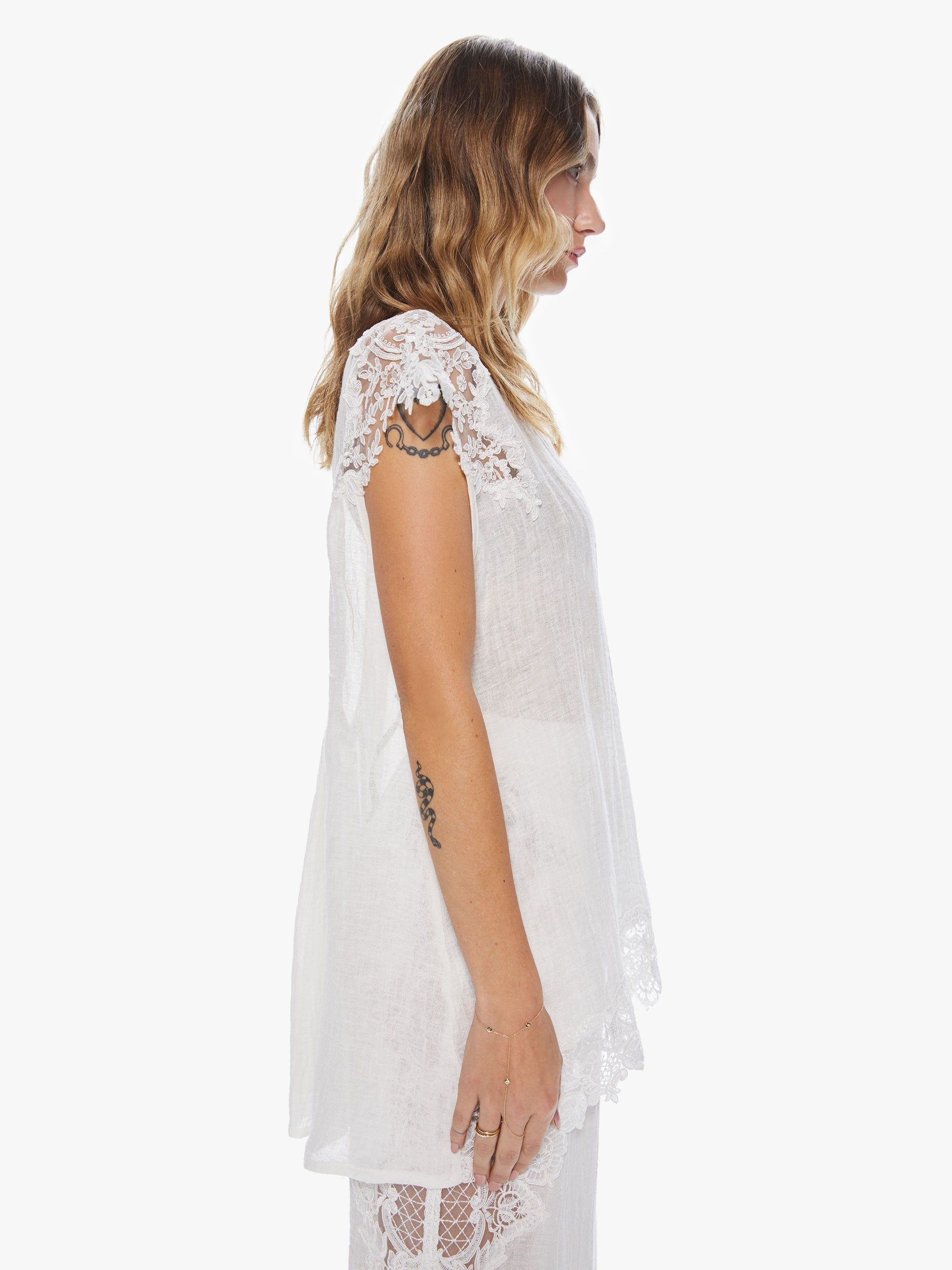 Maurizio Mykonos Lace Shoulders Top - White sold by MOTHER product image thumbnail 3
