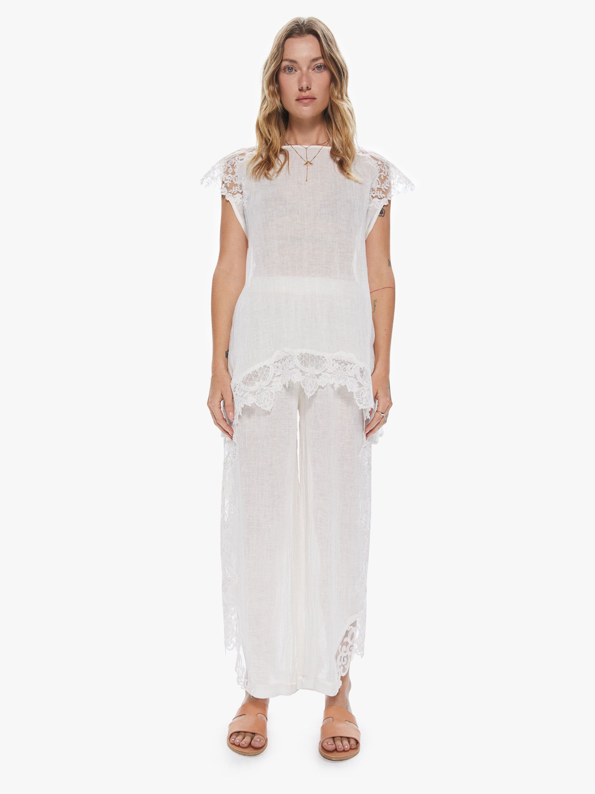 Maurizio Mykonos Lace Shoulders Top - White sold by MOTHER product image thumbnail 5