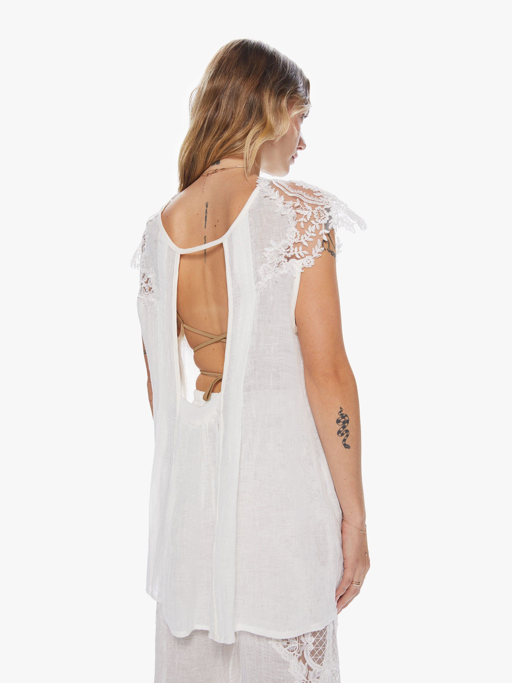 Maurizio Mykonos Lace Shoulders Top - White sold by MOTHER product image thumbnail 4