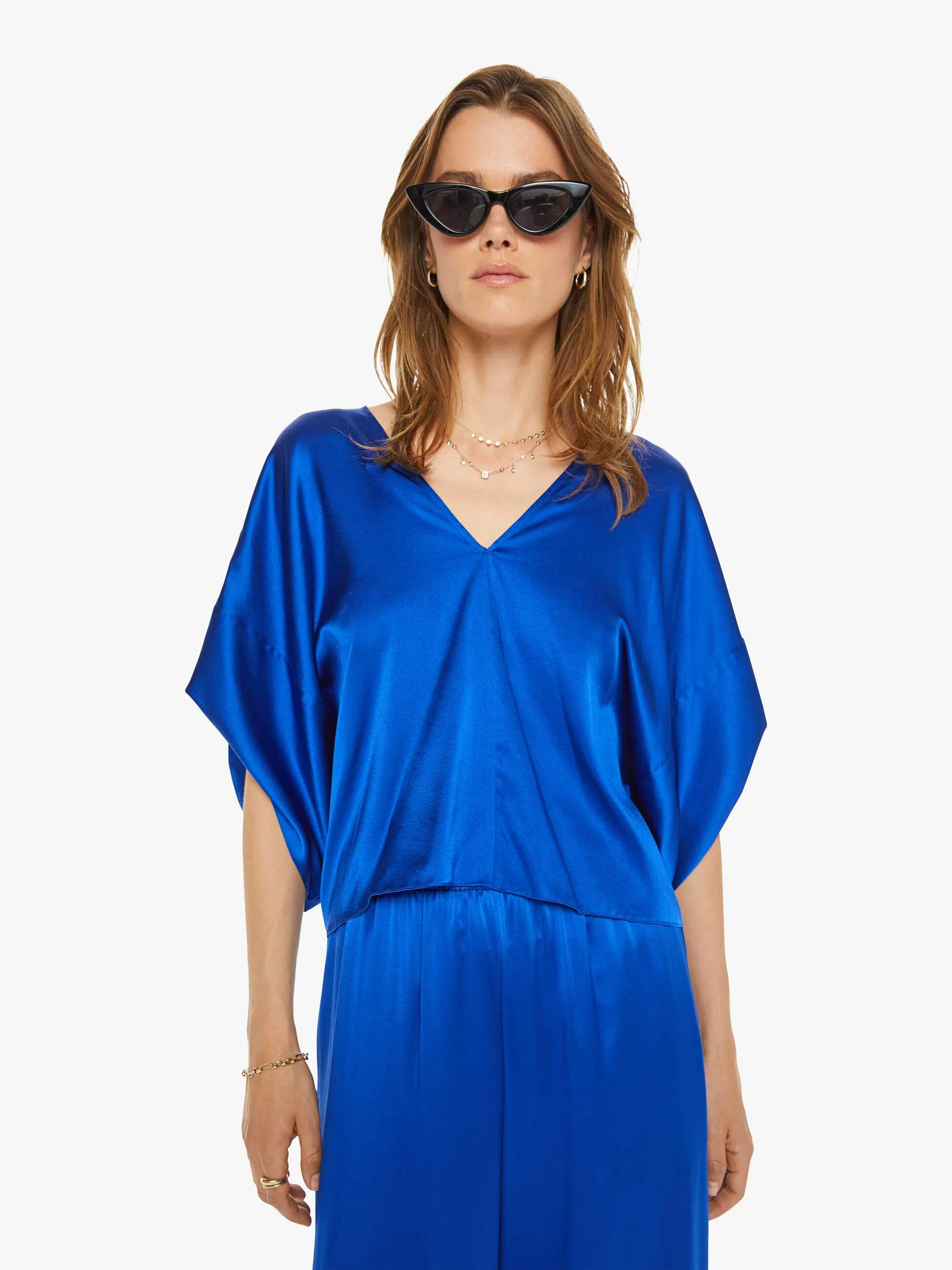 SABLYN Lido V-Neck Tee With Fold Back - Lapis sold by MOTHER product image thumbnail 2