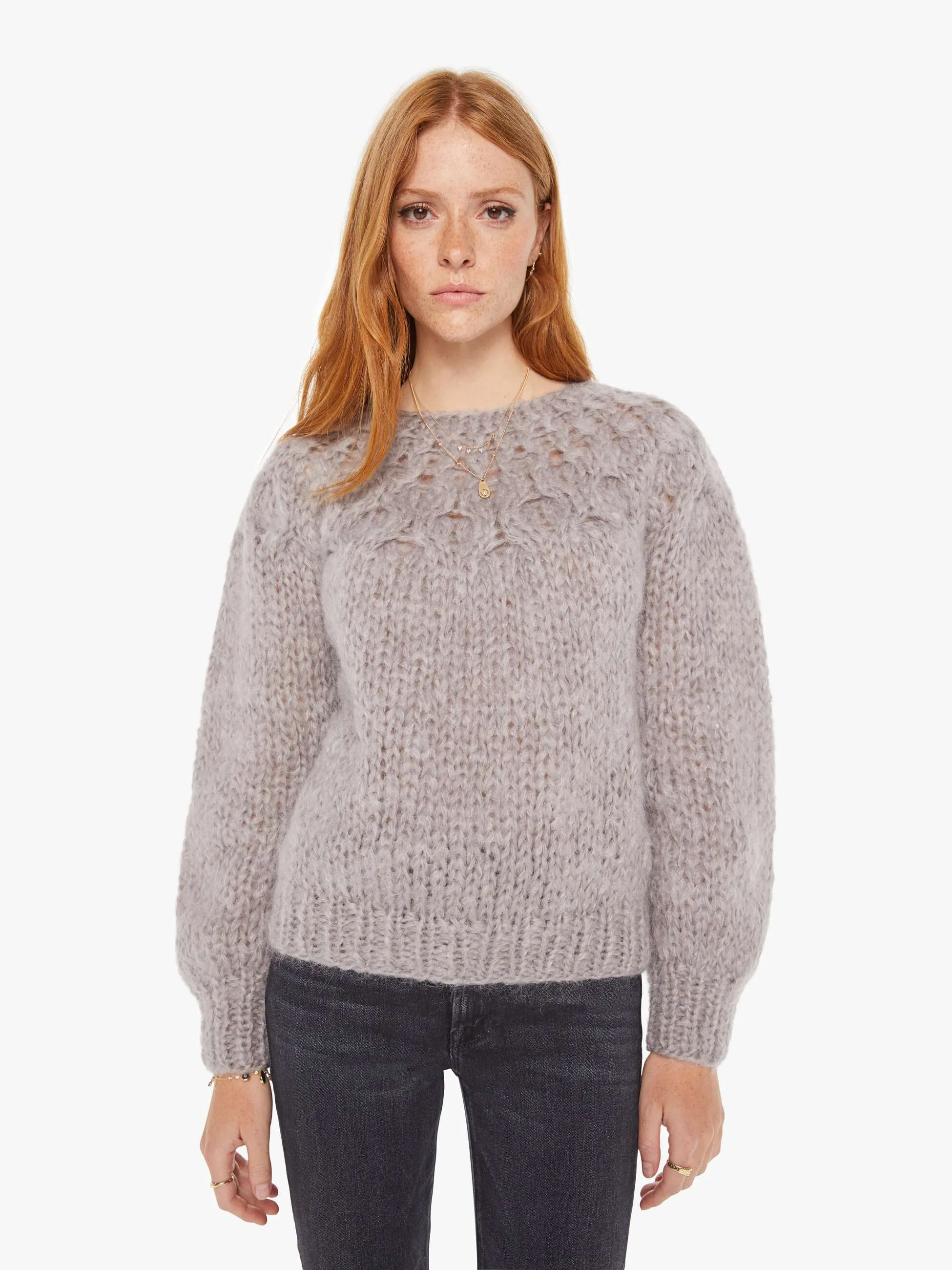 Maiami Mohair Honeycomb Pleated Pullover - Concrete sold by MOTHER