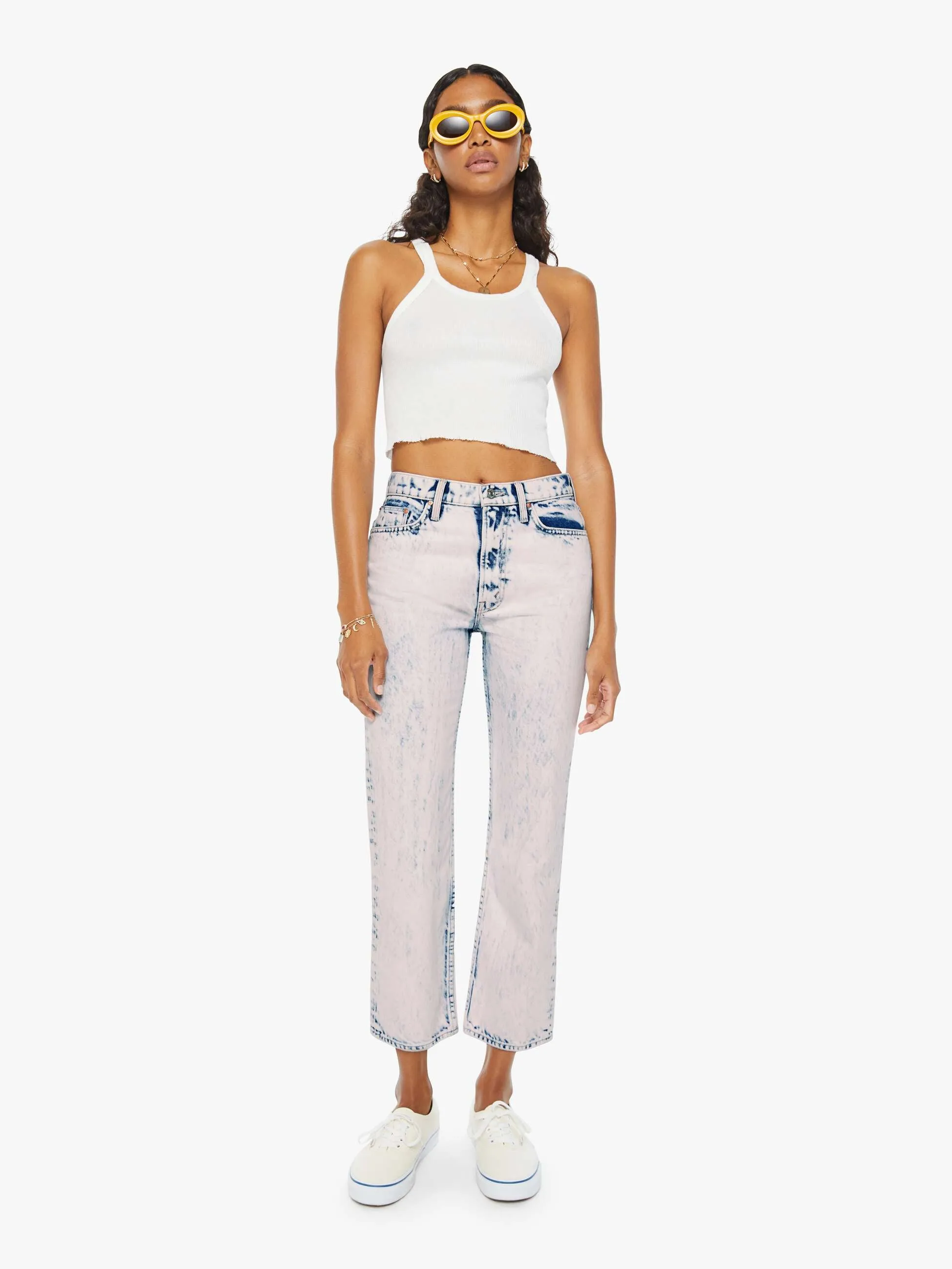 High Waisted Rider Ankle - Paint On My Palette Pink sold by MOTHER