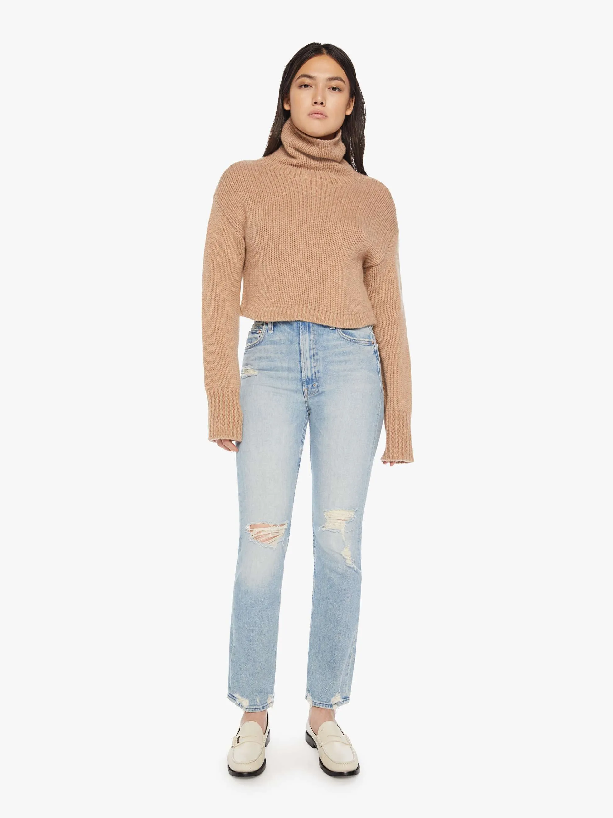 SABLYN Shay Crop Turtleneck Sweater - Almondine sold by MOTHER product image thumbnail 5