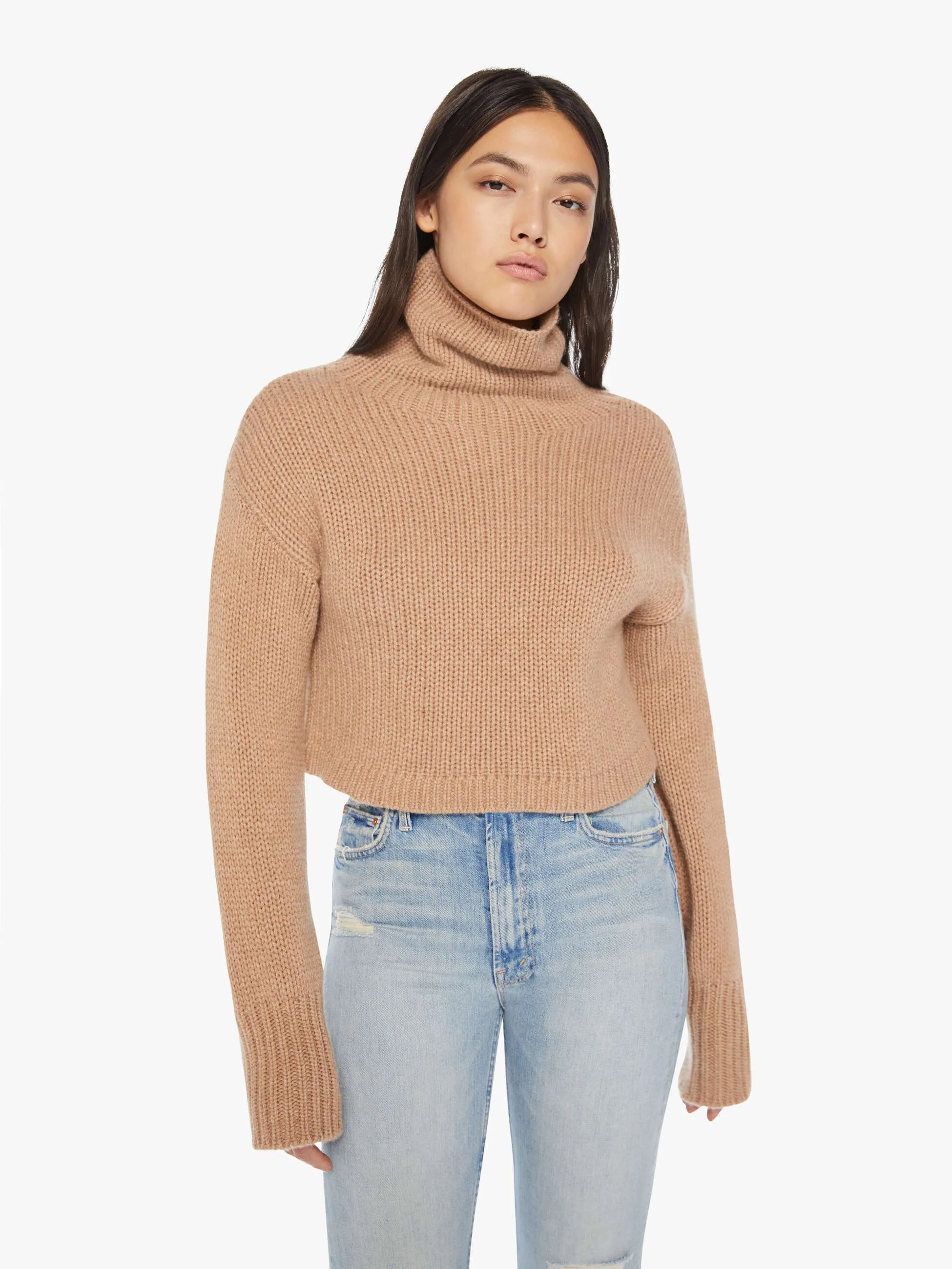 SABLYN Shay Crop Turtleneck Sweater - Almondine sold by MOTHER product image thumbnail 2