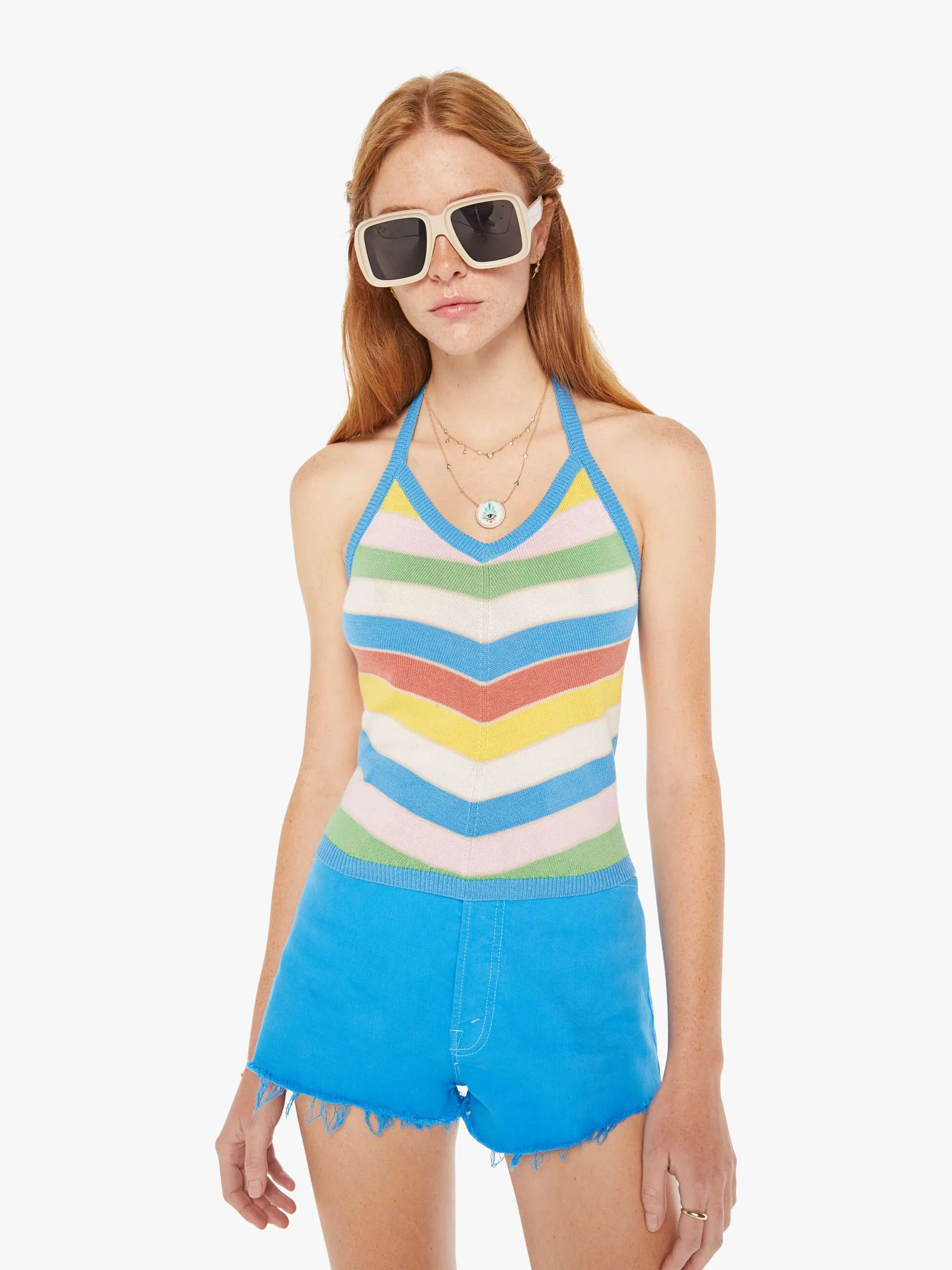 The Back At You Top - Multi Light Blue Stripe sold by MOTHER